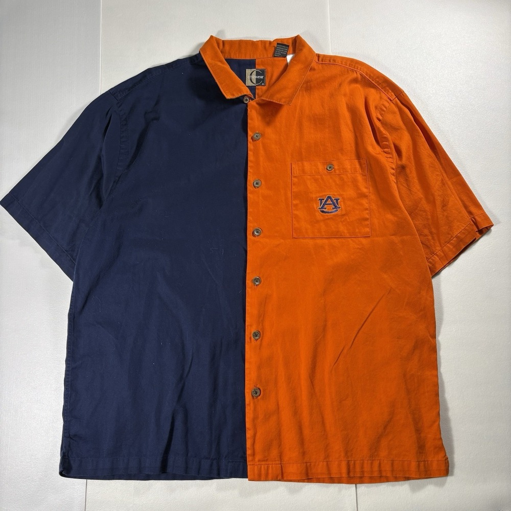 Chiliwear Auburn Tigers Color Block Button Up Men XL Orange Navy Embroidered
